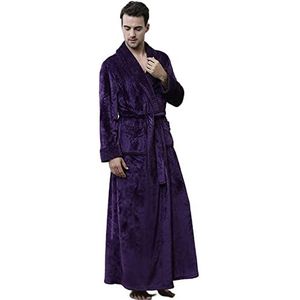 COTCLO Pajama sets for women winter Extra Long Plus Size Winter Warm Flannel Coral Fleece Bath Robe Men Women Knitted Bathrobe Dressing Gown-Men Purple,Xl