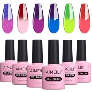 AIMEILI UV LED Thermo Gel, meerkleurig, verwijderbare temperatuurverandering, nagellak, kameleon gel, polish set, 6 x 10 ml, kit 15