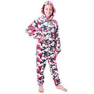 CityComfort rompertjes voor jongens, donzige fleece pyjama voor kinderen en tienerjongens meisjes, camo romper, warme winterpyjama 7-14 jaar (Roze Camouflage, 11-12 jaar)