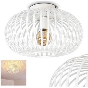 plafondlamp Oravi, ronde metalen plafondlamp in wit, 1-lichts, E27-fitting, lamp met grote lichteffecten aan het plafond, zonder gloeilamp