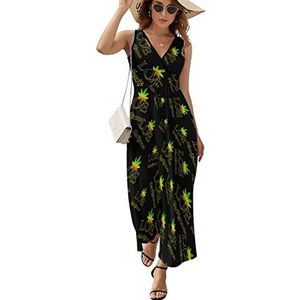 I Love Weed Casual Maxi-jurk Voor Vrouwen V-hals Zomerjurk Mouwloze Strandjurk XL