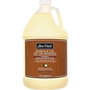 Bon Vital' Coconut Massage Gel with 100% Pure Fractionated Coconut Oil, Great for At-Home Use in Back Massages & Neck Massages, Moisturizes Skin Without Clogging Pores, 1 Gal, Label may Vary