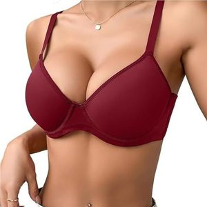 Vrouwen Dagelijkse BH's Ondersteuning Comfort Bralette Push-up Ondergoed Plus Size Verstelbare Bandjes T-shirt BH(Red,85D)