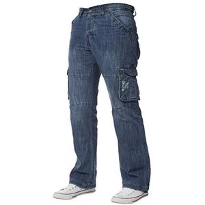 ENZO Heren Designer Cargo Combat Jeans Denim Broek Alle Taille Maten, Midden Stonewash, 30W / 32L