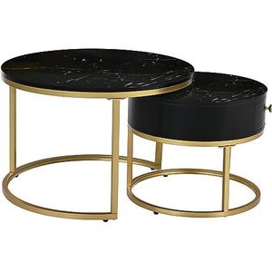 Virgorack Woonkamer tafel voor bank moderne nestelende salontafel hoogglans marmeren ronde salontafel (zwart)