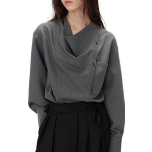 LoprNsdgt Dames Elegante Asymmetrische Knopen Losse Comfortabele Effen Kleur Lange Mouwen Werkkleding,Grijs,L