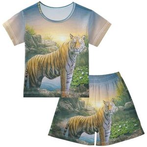 YOUJUNER Kinderpyjama set dier tijger korte mouw T-shirt zomer nachtkleding pyjama lounge wear nachtkleding voor jongens meisjes kinderen, Meerkleurig, 6 jaar