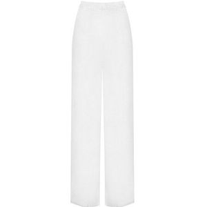 SXME MIGHT SAY Dames Palazzo Wijde Pijpen Uitlopende Elastische Stretch Plus Size Effen Broek, Wit, 42-44 grote maten