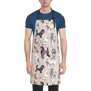 ZhaoYuGoods Paars-blauw-groene camouflage-zebrastrepen schorten met zakken voor dames en heren, stijlvolle kookschorten voor keuken, tuinieren, salon, ideale schort met print, Poedels Honden, Eén maat