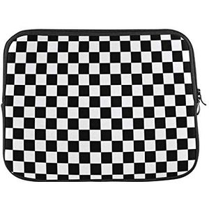 Laptophoes zwart-wit geruit patroon notebook beschermende tas duurzaam met rits draagtas, voor notebook, laptop, 15 inch