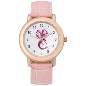 Hart Lint Roze Uit Borstkanker Bewustzijn Vrouwen Elegante Horloge Lederen Band Polshorloge Analoge Quartz Horloges