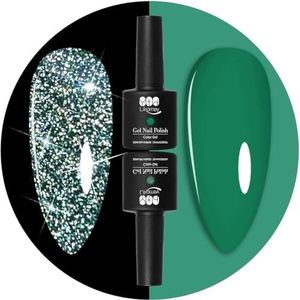 YTD Likomey UV Gel Nagellak Set,2 Kleuren Groen Reflecterende Glitter en Effen Kleuren Kit,Holografische Diamanten Sprankelend Gel Polish,2 x 7,5ML