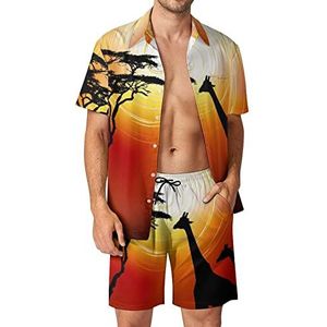 Afrikaanse Landschap Giraf Hawaiiaanse Sets voor Mannen Button Down Korte Mouw Trainingspak Strand Outfits XS