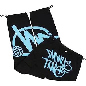 sPeesy Minus Two Cargobroek, broek minus twee rechte broek, straatzak, hoge taille, bedrukt hiphop, uniseks, Y2K broek, overall minus two joggingbroek, Y2K Cargo Jeans Baggy broek, Blauw 02, XL
