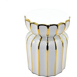 Witte vacuüm titanium-vergulde keramische kruk met gouden rand, schoenwisselkruk, huishoudelijke keramische trommelkruk, tuindecoratiekruk
