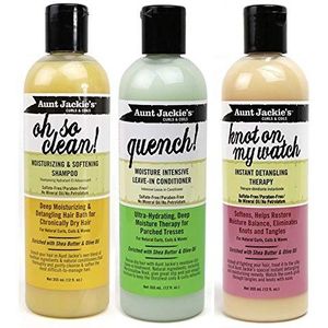 Aunt Jackies Curls & Coils TRIO BUNDEL | Oh so Clean Shampoo 355ml | Quench Moisture Intensive Leave-in Conditioner 355 ml | Knot On My Watch Detangler 355ml