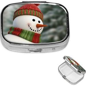 Mini metalen pillenorganizer - 2 compartimenten reizen pillendoos lichtgewicht zak pillenetui Smile Gaze Sneeuwpop wekelijkse medicijnkoffer voor vitamines en medicijnen