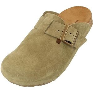 HAFLINGER Porto elegante clog van leer, rubberen zool en kurk, latex voetbed, pantoffels, uniseks, olijf, 36 EU