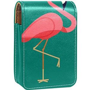 Flamingo Wear Sunglass Draagbare Lipstick Case voor op reis, Mini Lipstick Opbergdoos met spiegel voor dames dames, Lederen cosmetische etui, Meerkleurig, 9.5x2x7 cm/3.7x0.8x2.7 in