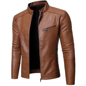 YTR6TW Heren Lente Herfst Jas Heren Mode Koreaanse Trend Slim Fit Jas Heren Motorfiets Lederen Jas, Oranje, XS