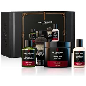The Art of Shaving Sandelhout Scheerset voor mannen - het perfecte cadeau voor de perfecte scheren met scheercrème, scheerborstel, aftershave balsem, en voorschaarolie