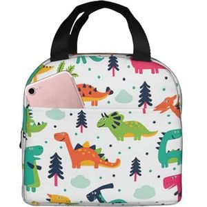 Kleurrijke Dinosaurussen Print Lunch Bag Geïsoleerde Lunch Box Tas Herbruikbare Tote Tas Voor Vrouwen Mannen Werk Kantoor Reizen