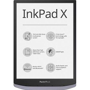 PocketBook E-Book Reader 'InkPad X' (32 GB geheugen, 26,12 cm (10,3 inch) E-Ink Carta Display, SMARTlight) in metallic grijs