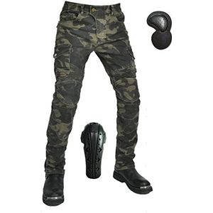 Motorjeans Voor Heren/dames, Camouflage Motorbroek, Ademende Spijkerbroek Verwijderbare CE Extended Armored (Color : Vert, Size : 4XL)