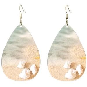 FZGGWYHL Beach Shell Zeester gedrukt Drop-vormige Acryl Oorbellen Teardrop Dangle Earring, Eén maat, Acryl, Geen edelsteen