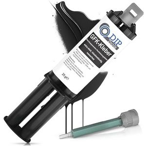 DIP-Tools GFK-lijm - extra sterk, hittebestendig, waterdicht | 2 componenten lijm kunststof, hout, steen, metaal incl. mengsproeiers - zwart (5x25ml)