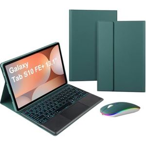 Toetsenbordhoes Voor Samsung Galaxy Tab S10 FE Plus 13,1 Inch 2025 - Verlicht Afneembaar Draadloos Toetsenbord Met Touchpad - Bluetooth-Muis Voor Tablet,Groen