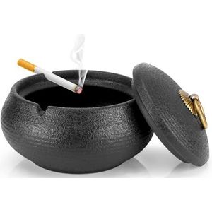 Asbak met deksel, winddichte asbak van keramiek voor buiten en binnen, outdoor stormasbak voor terras, balkon, tuin en kantoor - zwart