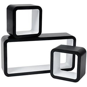 WOLTU RG9248ws Wandrek CD-plank Set van 3,Zwevende planken in MDF voor Decoratie,Zwart+Wit