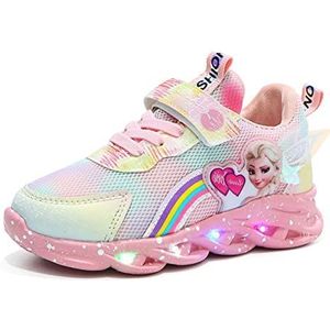 Elsa lichtgevende schoenen meisjes, kids schoenen sneakers licht knipperlicht running sportschoenen for meisjes geschenken 21-37 (Color : Pink, Size : 24 EU)