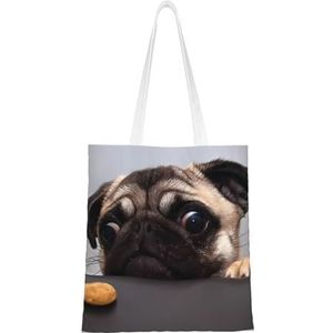 LamaMe Leuke Pet Pug 12ann Herbruikbare Canvas Tote Voor Winkelen Strand Moederdag Gift Bag, Zwart, Eén maat