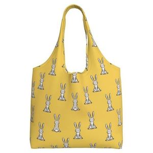 BEEOFICEPENG Schoudertas, grote canvas draagtas draagtas casual handtas herbruikbare boodschappentassen, schattige konijntjes paashaas geel, zoals afgebeeld, Eén maat