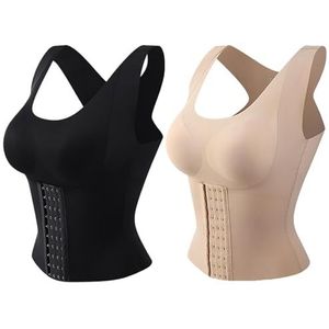 3 in 1 Waist Trainer Bra for Women,Brachom Bra Belly Fat,Tummy Control Silky Smooth (Beige+Black,M)