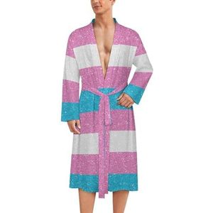 Transgender Pride Flag herenmantel zachte badjas pyjama nachtkleding loungewear ochtendjas met riem 2XL