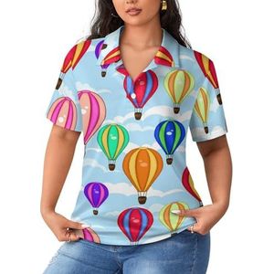 Lucht Kleurrijke Hete Luchtballonnen Dames Poloshirts Korte Mouw Casual Kraag T-shirts Golfshirts Sport Blouses Tops 2XL