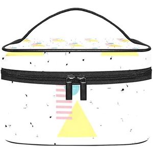 Monstera Patroon Oranje Wit Streep Make-up Tas voor Vrouwen Meisjes Cosmetische Tassen met Handvat Reizen Make-up Organizer Tas, Retro geometrisch vectorpatroon, 8.9x5.9x5.4 Inches, Make-up zakje