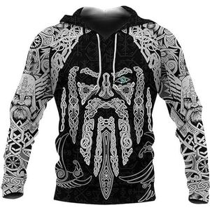 Mannen Vikings Tattoo Noorse Mythologie Grafische 3D Print Hoodie Pullover Sweatshirt Hoodies Unisex Hoodie (Color : Color, Size : XXL)