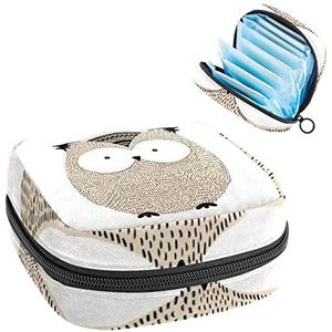Periode Pouch Draagbare Tampon Opbergtas,Tampon Houder voor Portemonnee Vrouwelijke Product Organizer,Mooie Hand Getrokken Uil Design-01, Meerkleurig, 4.7x6.6x6.6 in/12x17x17 cm
