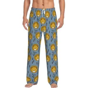 Lion Lions Head Lion Kids blauwe print heren broek pyjama broek, zachte slaapbroek met zakken, lichtgewicht loungewear pyjama voor comfortabele slaap en lounge, Wit, S