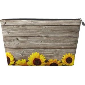 Zonnebloem Op Rustiek Hout, Toilettas Make-up Bag Cosmetische Zak Draagbare Reizen Toiletry Bag, zoals afgebeeld, Eén maat