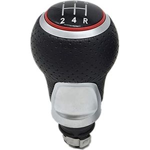 Crepundia Lederen versnellingspookknop kit, 5/6 versnellingen lederen auto styling schakelknop stick cover geschikt voor VW Golf MK5 MK6 Golf 5 6 A6 Konijn Jetta MK6 2009-2014 (12345R rode knop)