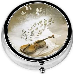 Ronde pillendoos vlinder en cello - 3 compartimenten geneeskunde pillenetui, waterdicht, zak pillenorganisator, draagbaar, voor zak of portemonnee pillendozen