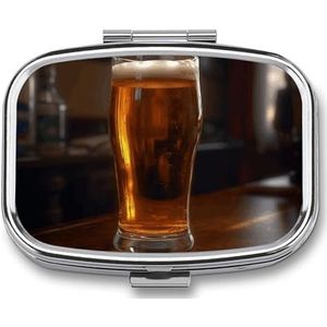Een Kopje Bier Vierkante Pillendoos Reizen Draagbare Pillendoosje 2 Compartiment Geneeskunde Metalen Tablet Vitamine Houder Organizer voor Portemonnee Pocket