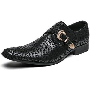 Men's Sparkly Printed Buckle Chelsea Boots Fashion Pointed Toe Slip-On Party Dress Shoe (Color : Black, Size : EU 46)