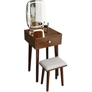 Vanity Desk Scandinavische make-upbanken met lades en led-verlichte spiegel kaptafelset Gedempte kruk Elegante make-uptafel