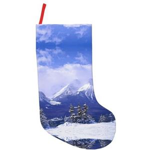 CKGODGF Blauwe hemel witte sneeuw berg uitzicht print 45 cm grote kerstkous, open haard opknoping kousen, voor vakantie decoratie - 1 stuk